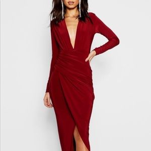 Long sleeve formal dress in wine